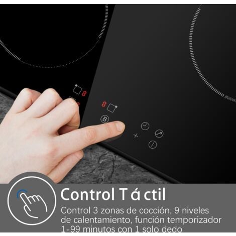 Noxton Piano Cottura Induzione 3 Fuochi,Piastra ad Elettrico 60cm Toccre Controll con Spina, 3500W Piastra Induzione di Timer,9 Livello di Potenza,Spegnimento Automatico,Indicazione Calore
