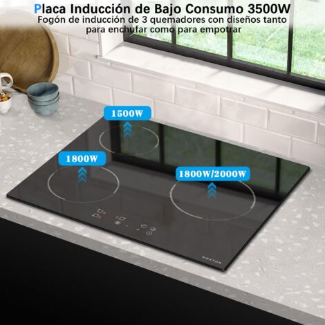 Noxton Piano Cottura Induzione 3 Fuochi,Piastra ad Elettrico 60cm Toccre Controll con Spina, 3500W Piastra Induzione di Timer,9 Livello di Potenza,Spegnimento Automatico,Indicazione Calore