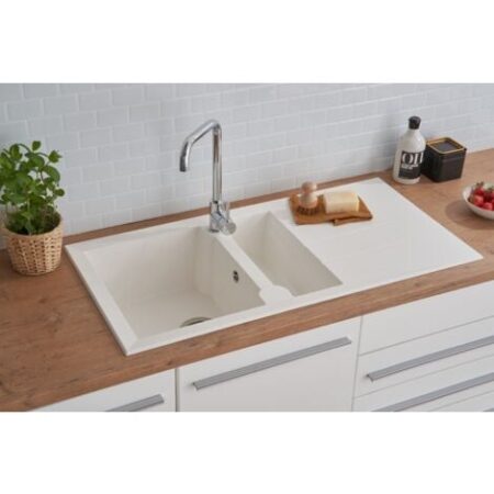 Lavello cucina lavello incasso Granito Mineralite 100 x 50 Bianco Respecta Alineo
