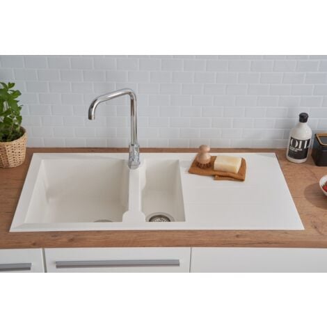 Lavello cucina lavello incasso Granito Mineralite 100 x 50 Bianco Respecta Alineo