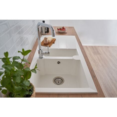 Lavello cucina lavello incasso Granito Mineralite 100 x 50 Bianco Respecta Alineo
