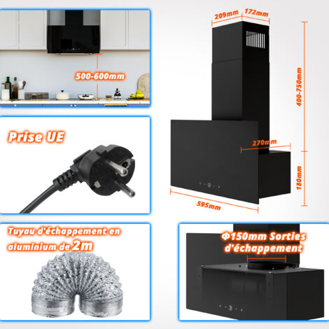 FIREGAS Cappa aspirante 60 cm con motore DC brushless, ricircolo dell'aria o scarico, cappa a testa con 3 livelli di potenza, con alluminio a 5 strati e filtro ai carboni attivi [Classe di efficienza