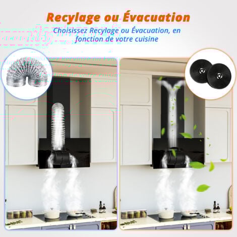 FIREGAS Cappa aspirante 60 cm con motore DC brushless, ricircolo dell'aria o scarico, cappa a testa con 3 livelli di potenza, con alluminio a 5 strati e filtro ai carboni attivi [Classe di efficienza