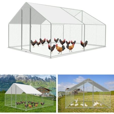 Pollaio da esterno Tetto per pollaio, acciaio zincato Piccolo pollaio Copertura da esterno con protezione solare Gabbia per polli, 3 x 4 x 2 m