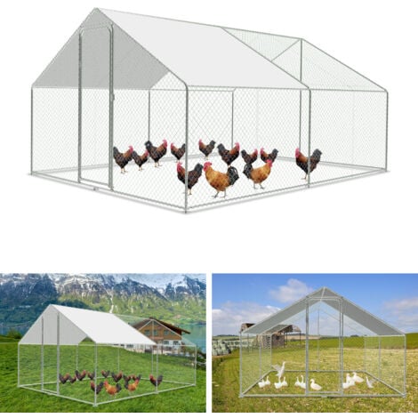 Pollaio da esterno Tetto per pollaio, acciaio zincato Piccolo pollaio Copertura da esterno con protezione solare Gabbia per polli, 3 x 4 x 2 m