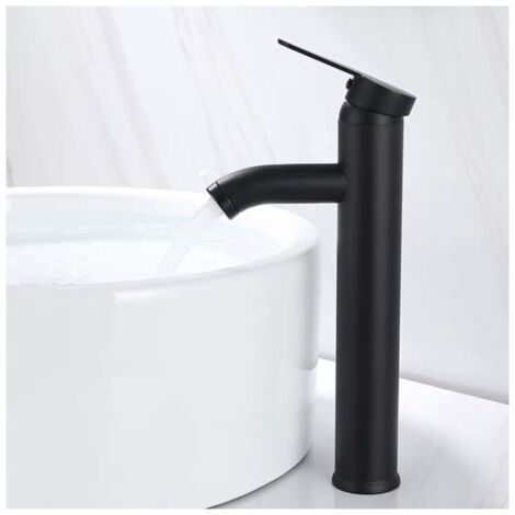 Miscelatore lavabo, design bocca alta, rubinetto monoforo, per lavabo bagno da appoggio realizzato in rame cromato con aeratore estraibile