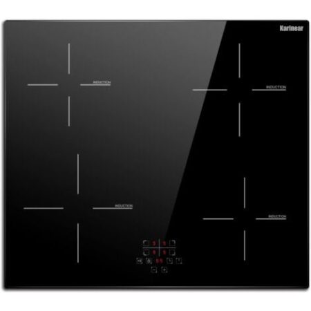 Karinear Piano Cottura Induzione 4 Fuochi, 60cm Piano Cottura Elettrico Incasso di Controllo Touch, 6600W Piastra Induzione con Timer, Blocco Bambini, Boost, Nessuna Spina