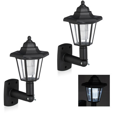 Relaxdays Set da 2 Lanterne Solari a LED da Esterno, Design Nostalgico, Risparmio Energetico, Impermeabile, Nero