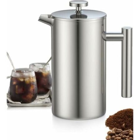 Caffettiera French Press KZQ in acciaio inossidabile da 1 litro, French Press con tripli filtri, French Press con funzione di mantenimento in caldo e pistone in acciaio