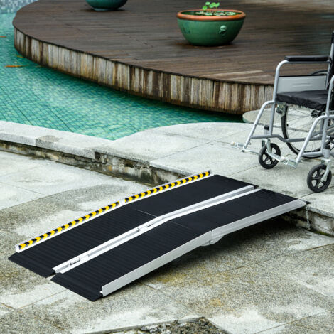 HOMCOM Rampa per Sedia a Rotelle Antiscivolo e Pieghevole in Alluminio 152x73cm