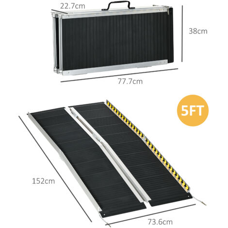 HOMCOM Rampa per Sedia a Rotelle Antiscivolo e Pieghevole in Alluminio 152x73cm