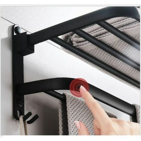 Portasciugamani da bagno Ulisem, mensola portaoggetti pieghevole montata, alluminio spaziale, portasciugamani da bagno montato a parete (40 cm, nero)