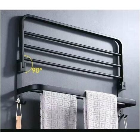 Portasciugamani da bagno Ulisem, mensola portaoggetti pieghevole montata, alluminio spaziale, portasciugamani da bagno montato a parete (40 cm, nero)