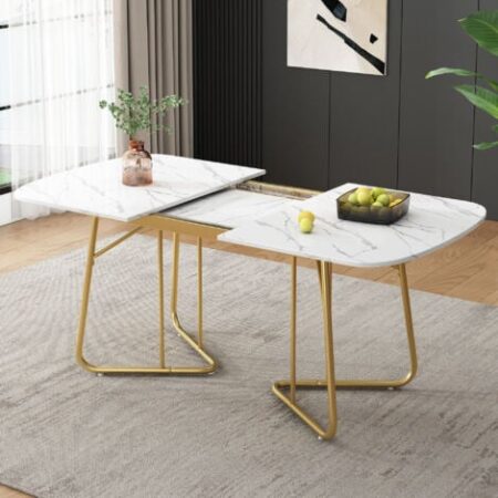 Tavolo da pranzo allungabile bianco con struttura in marmo, gambe del tavolo in metallo placcato oro, tavolo da pranzo allungabile 140/18080 cm, stile squisito di lusso, tavolo da pranzo bianco ad ang
