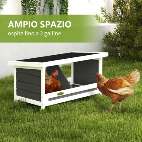 PawHut Nido Galline a 2 Aree in Legno con Base Rialzata e Tetto in Bitume