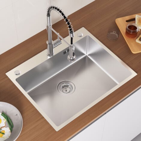 60 x 49 CM Lavello rettangolare, acciaio inox Lavello da incasso con sifone/ tubo di scarico, foro di troppopieno