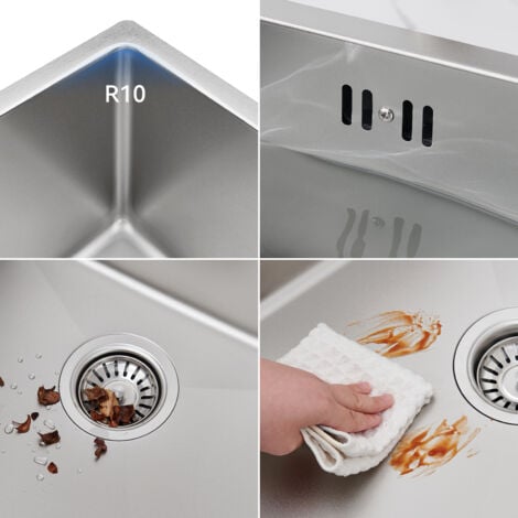 60 x 49 CM Lavello rettangolare, acciaio inox Lavello da incasso con sifone/ tubo di scarico, foro di troppopieno