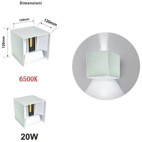 APPLIQUE LED COB LAMPADA PARETE 20W QUADRATO BIANCO FREDDO INTERNO ESTERNO 18