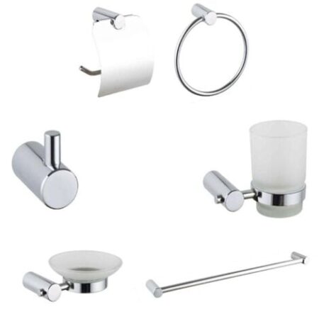 KIT COMPLETO 6 ACCESSORI BAGNO ASTA SAPONE WC GANCIO PORTA ASCIUGAMANO 03908