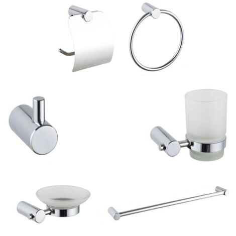 KIT COMPLETO 6 ACCESSORI BAGNO ASTA SAPONE WC GANCIO PORTA ASCIUGAMANO 03908