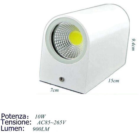 APPLIQUE DOPPIO LED 10W BIANCO LAMPADA LUCE FREDDA PARETE UP DOWN FARO ESTERNO