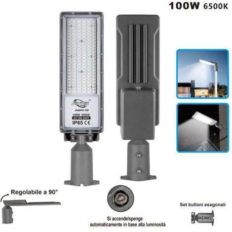 LAMPIONE STRADALE FARO A LED 6500K LUCE FREDDA ESTERNO REGOLABILE 90° LD-FX 50W