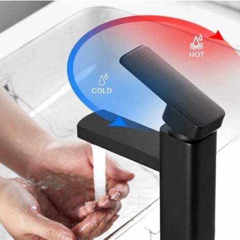 Rubinetto del bagno Rubinetto per lavabo disponibile con acqua calda-fredda Rubinetto per lavaggio a mano estraibile con superficie in rame durevole nero Comodo da pulire o sostituire.