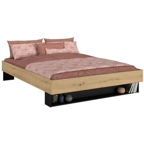 Letto con cassetto e nicchia 160 x 200 cm Naturale e Nero - MISTA
