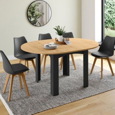 DONA tavolo da pranzo rotondo allungabile 4-8 persone piano effetto faggio nero 120-160 cm
