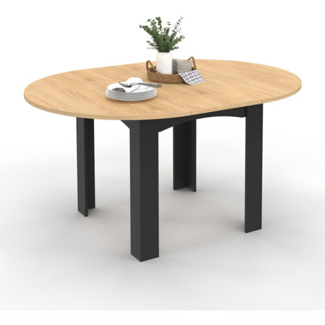 DONA tavolo da pranzo rotondo allungabile 4-8 persone piano effetto faggio nero 120-160 cm