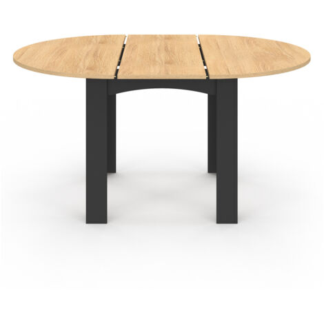 DONA tavolo da pranzo rotondo allungabile 4-8 persone piano effetto faggio nero 120-160 cm