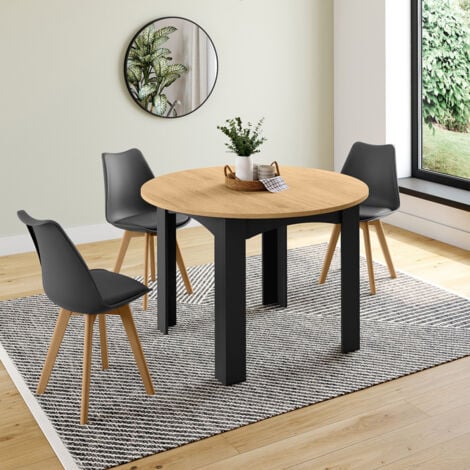 DONA tavolo da pranzo rotondo allungabile 4-8 persone piano effetto faggio nero 120-160 cm