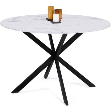 Tavolo da pranzo rotondo per 4-6 persone ALASKA con effetto marmo bianco e gamba a ragno in metallo 110 cm