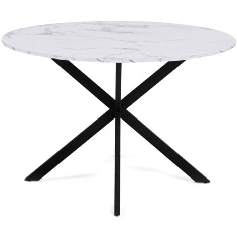 Tavolo da pranzo rotondo per 4-6 persone ALASKA con effetto marmo bianco e gamba a ragno in metallo 110 cm
