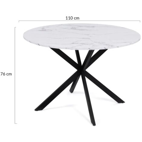 Tavolo da pranzo rotondo per 4-6 persone ALASKA con effetto marmo bianco e gamba a ragno in metallo 110 cm