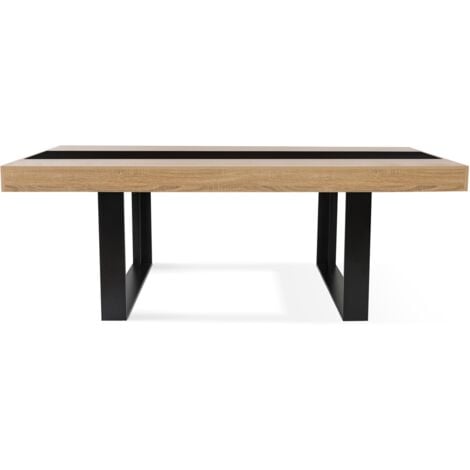 Tavolo da pranzo rettangolare PHOENIX per 8 persone, legno e fascia centrale nera, 200 cm