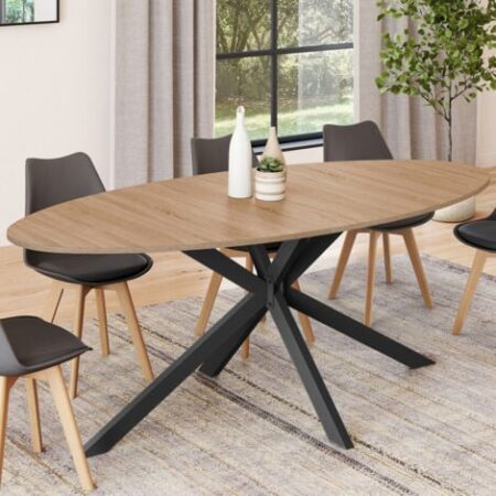 Tavolo da pranzo ovale ALIX, legno e gambe a ragno nere, 10 persone, 200 cm