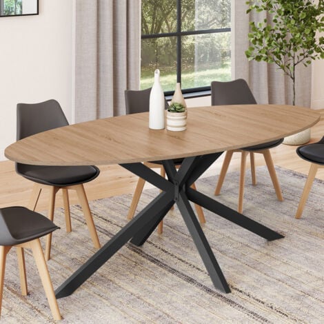 Tavolo da pranzo ovale ALIX, legno e gambe a ragno nere, 10 persone, 200 cm