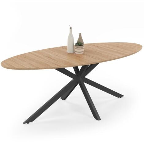 Tavolo da pranzo ovale ALIX, legno e gambe a ragno nere, 10 persone, 200 cm