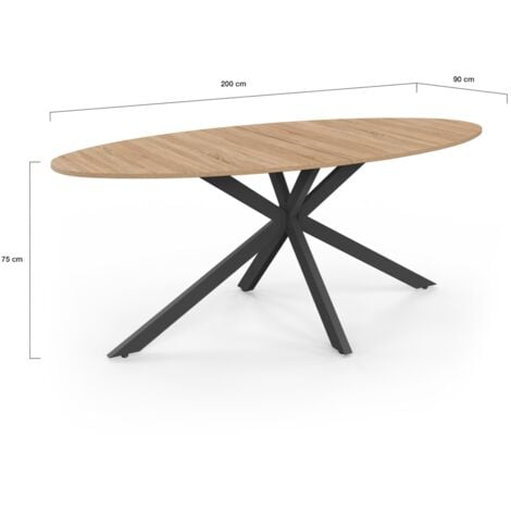 Tavolo da pranzo ovale ALIX, legno e gambe a ragno nere, 10 persone, 200 cm