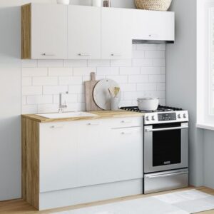 Cucina completa SUBTIL da 180 cm con piano di lavoro a 5 elementi in legno e bianco