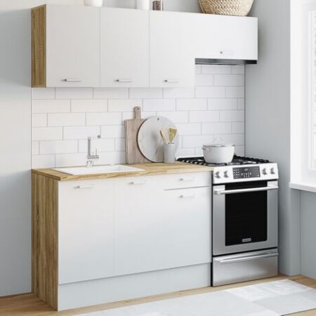 Cucina completa SUBTIL da 180 cm con piano di lavoro a 5 elementi in legno e bianco