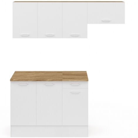 Cucina completa SUBTIL da 180 cm con piano di lavoro a 5 elementi in legno e bianco