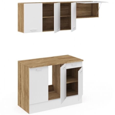 Cucina completa SUBTIL da 180 cm con piano di lavoro a 5 elementi in legno e bianco
