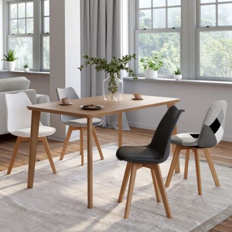 Juego de 4 sillas escandinavas SARA en gris oscuro, blanco y negro con patchwork negro, gris y blanco