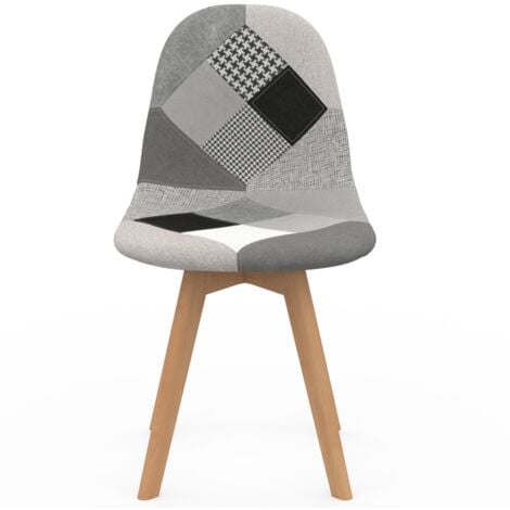 Juego de 4 sillas escandinavas SARA en gris oscuro, blanco y negro con patchwork negro, gris y blanco