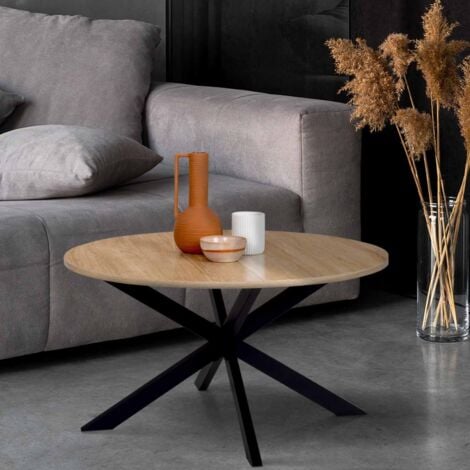 Tavolino rotondo ALIX con gamba a ragno, 70 cm, legno e nero