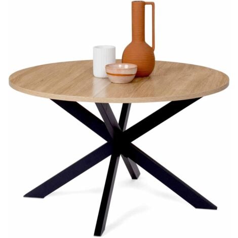 Tavolino rotondo ALIX con gamba a ragno, 70 cm, legno e nero