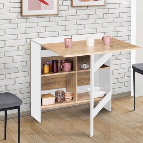 Consolle pieghevole EDI per 2-6 persone con contenitore in legno bianco e piano in faggio 150 x 80 cm