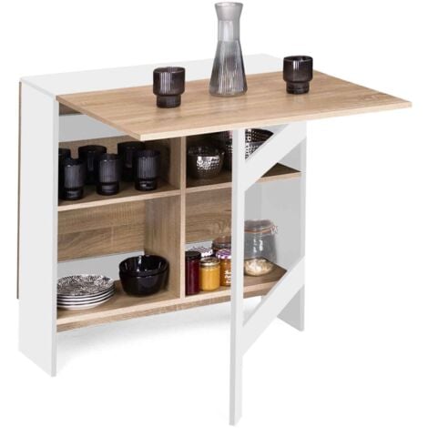 Consolle pieghevole EDI per 2-6 persone con contenitore in legno bianco e piano in faggio 150 x 80 cm